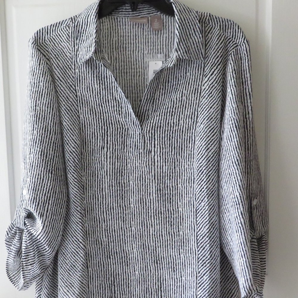 Chico’s Ocean Stripe Tyanna Top Black & white NWT